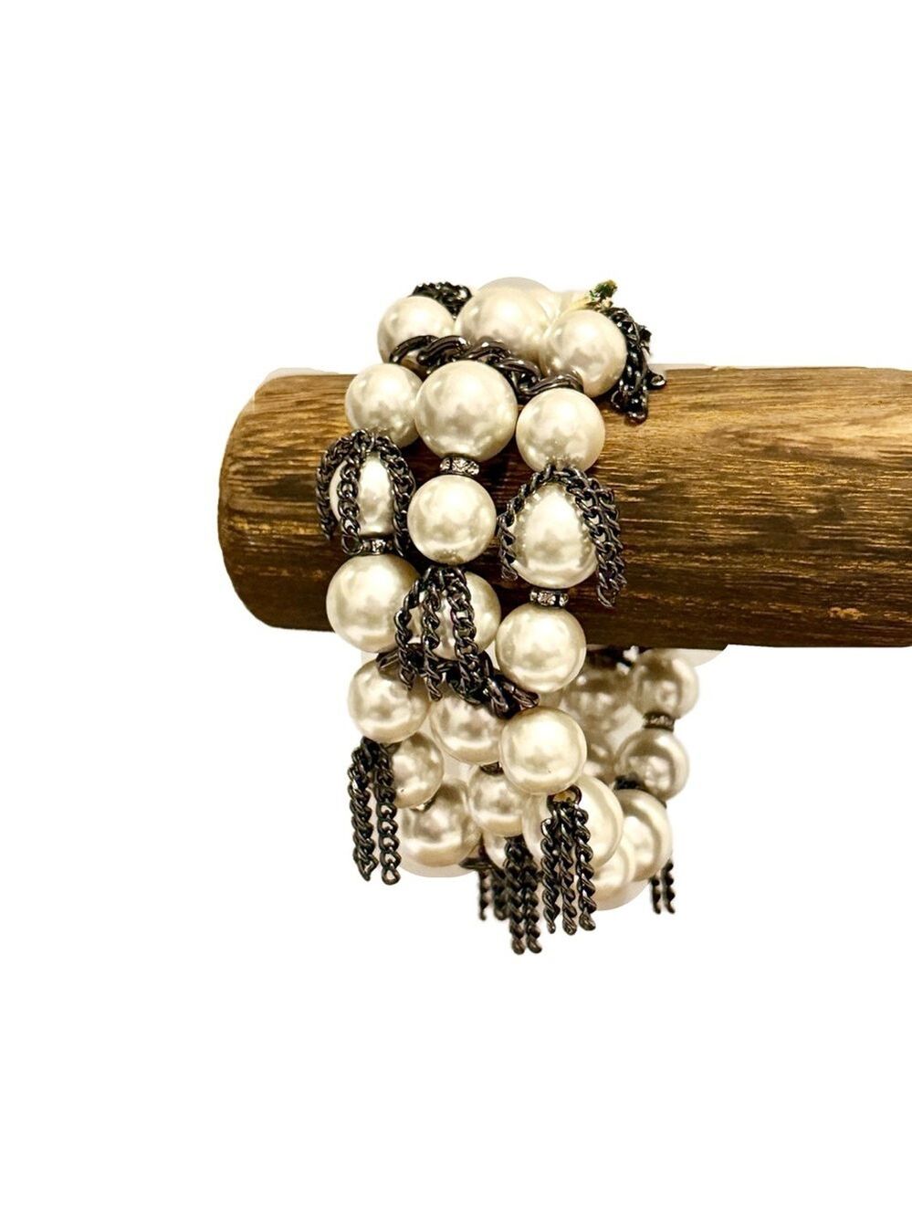 Chico's Gunmetal Chain Pearl Statement Bracelet NWOT